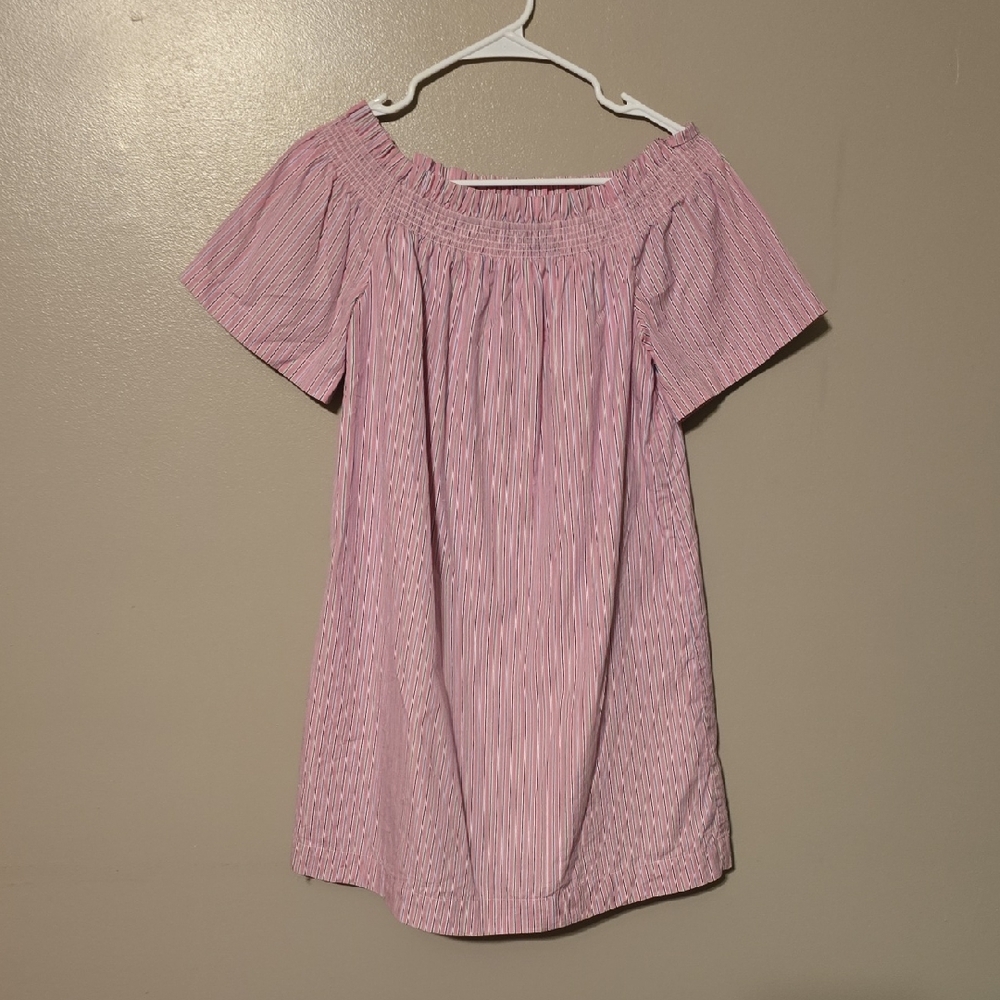 VINEYARD VINES Off The Shoulder‎ Pink/ White Striped Dress Cover Up Sz Medium